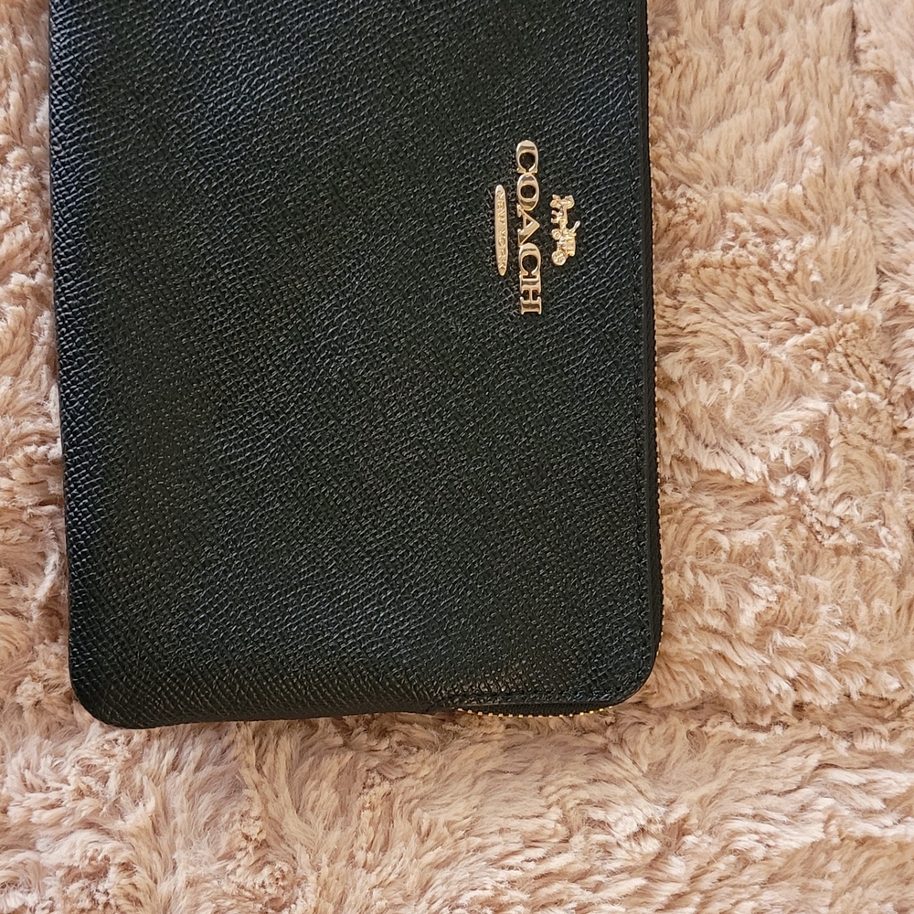 Coach Black Leather Clutch with Gold Logo